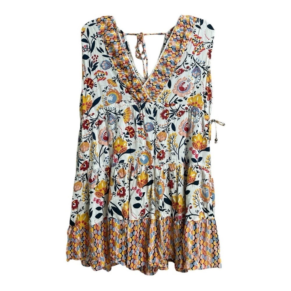 Angie Women’s Floral Print Deep-V Mini Dress, Tie Sides, Sz Large